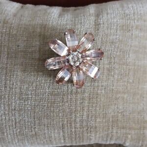 925 Sterling Silver Champagne Crystal Flower Brooch or Pendant